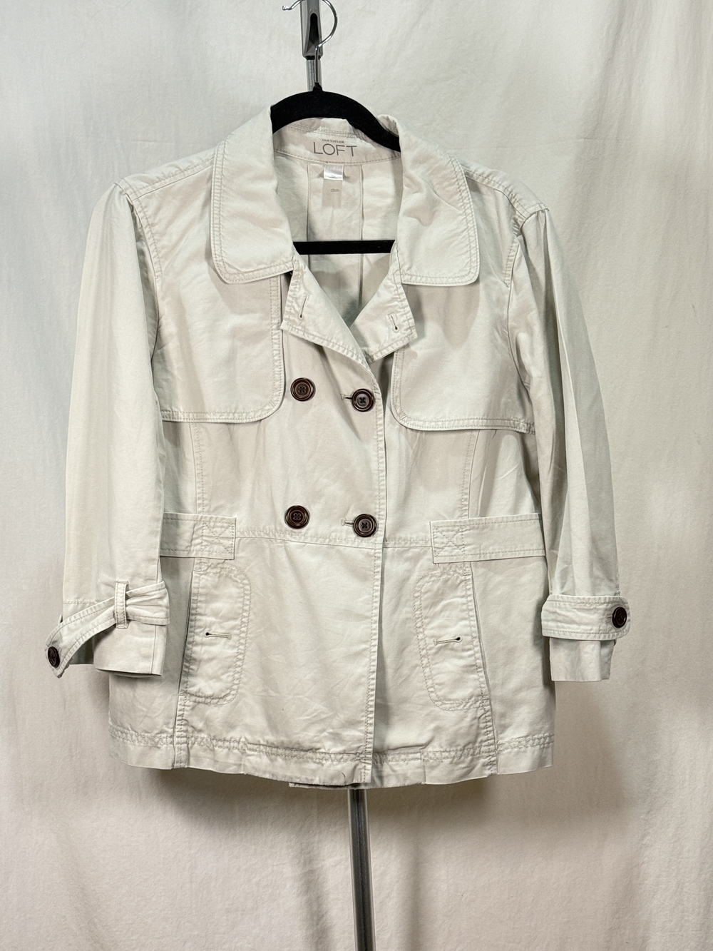 Ann Taylor Cream Double-Breasted Trench Coat sz 10
